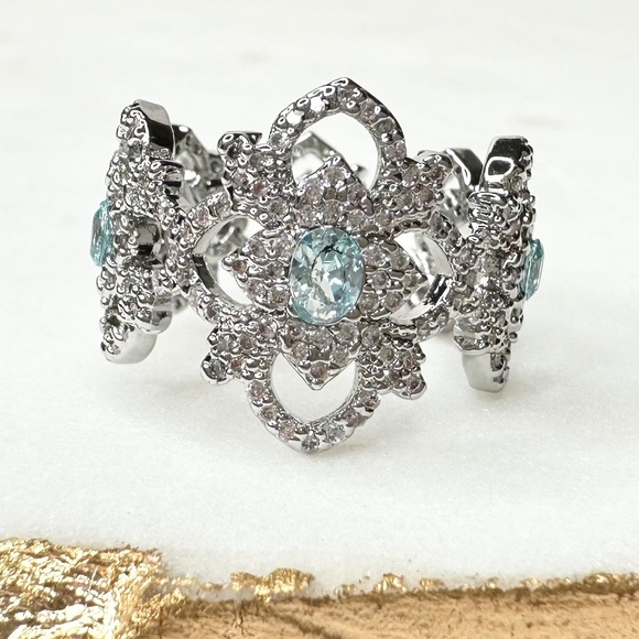 Bomb Party Reign Princess A Blooming Queen RBP7672 Aqua Cubic Zirconia Ring NWT - Picture 1 of 9
